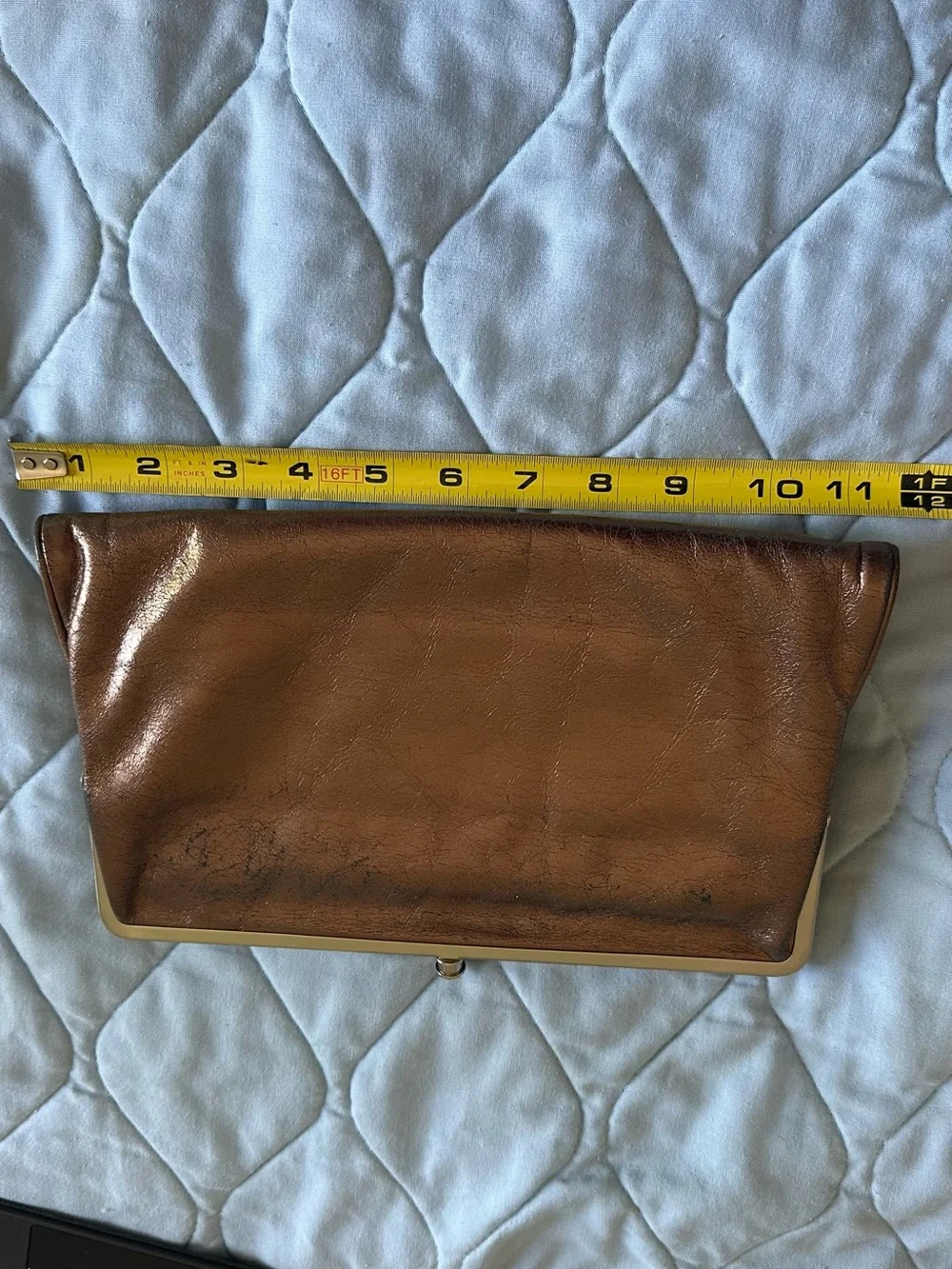 HOBO Brown Leather Frame Clutch with Gold Tone Hardware